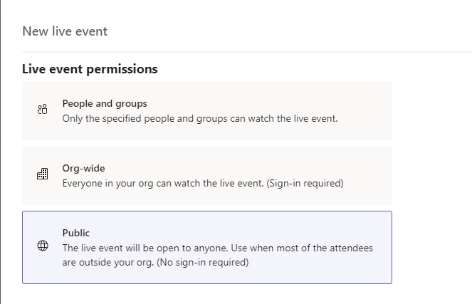 Microsoft Teams Live Events Public scheduling