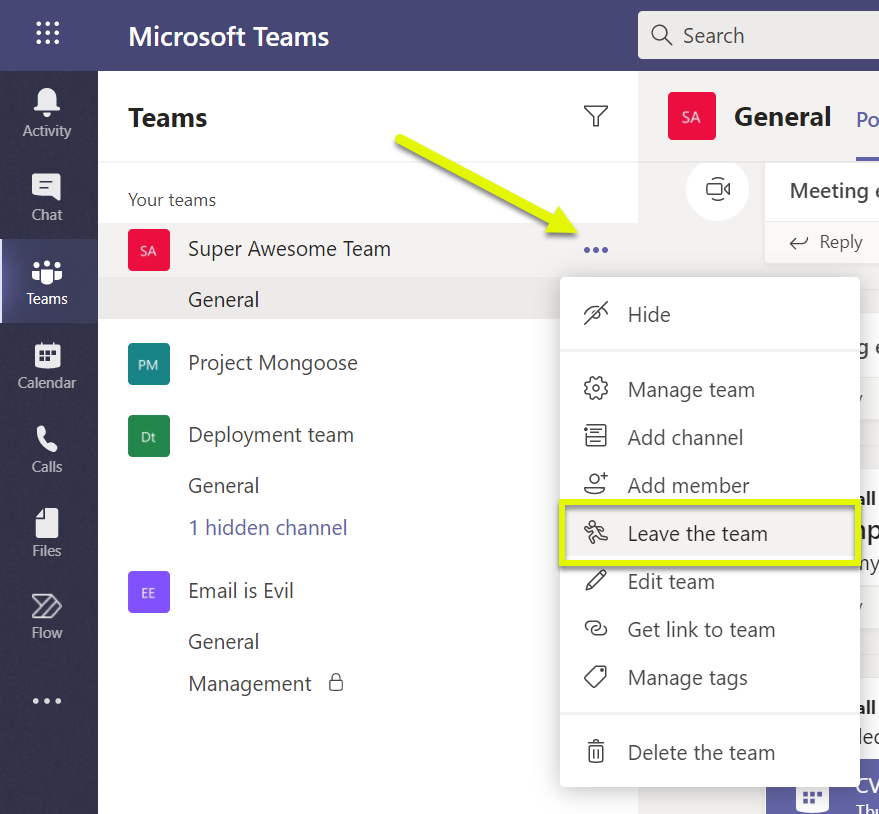 Microsoft Teams - Leave a Team